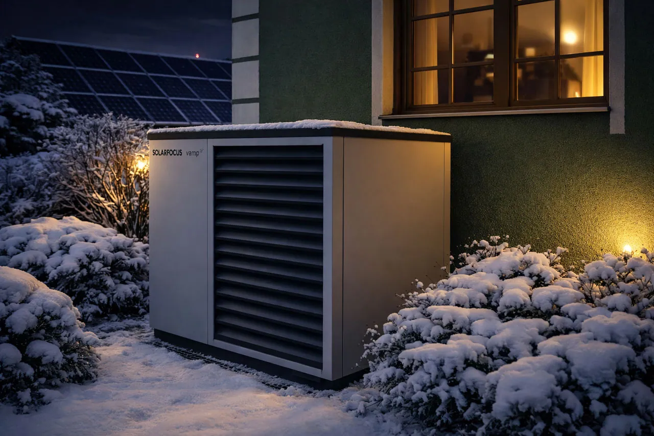 Solarfuchs Wärmepumppe vor einen Haus &middot; Elektro Busch 