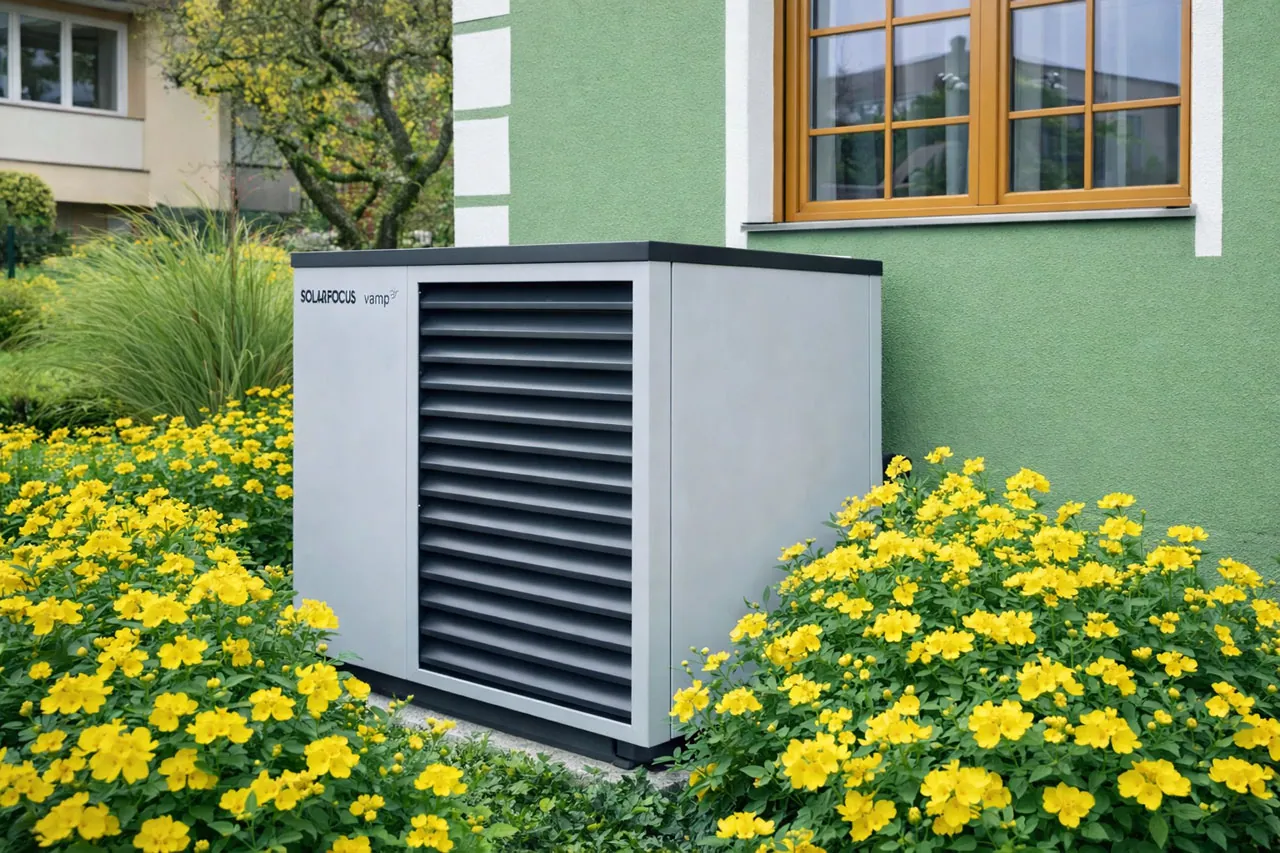 Solarfuchs Wärmepumppe vor einen Haus &middot; Elektro Busch 